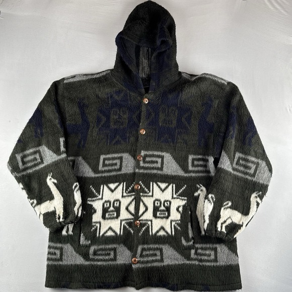 Artesanias Other - Vintage Artesanias Alpaca Wool Hooded Jacket Ecuador Llama Aztec Size XXL